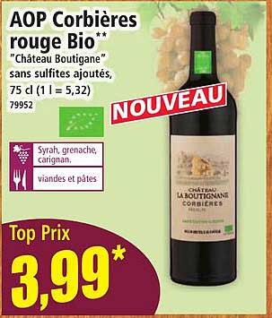 AOP Corbières rouge Bio** "Château Boutigane" sans sulfites ajoutés