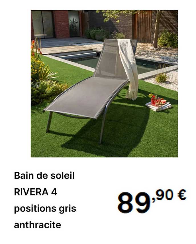 Bain de soleil RIVERA 4 positions gris anthracite