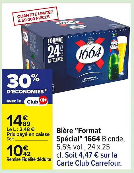Bière "Format Spécial" 1664 Blonde, 5.5% vol., 24 x 25 cl