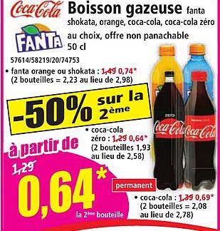 Boisson gazeuse fanta shokata, orange, coca-cola, coca-cola zéro au choix, offre non panachable 50 cl