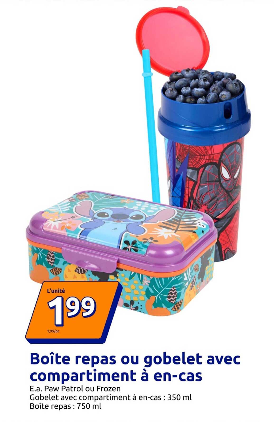 Boîte repas ou gobelet avec compartiment à en-cas