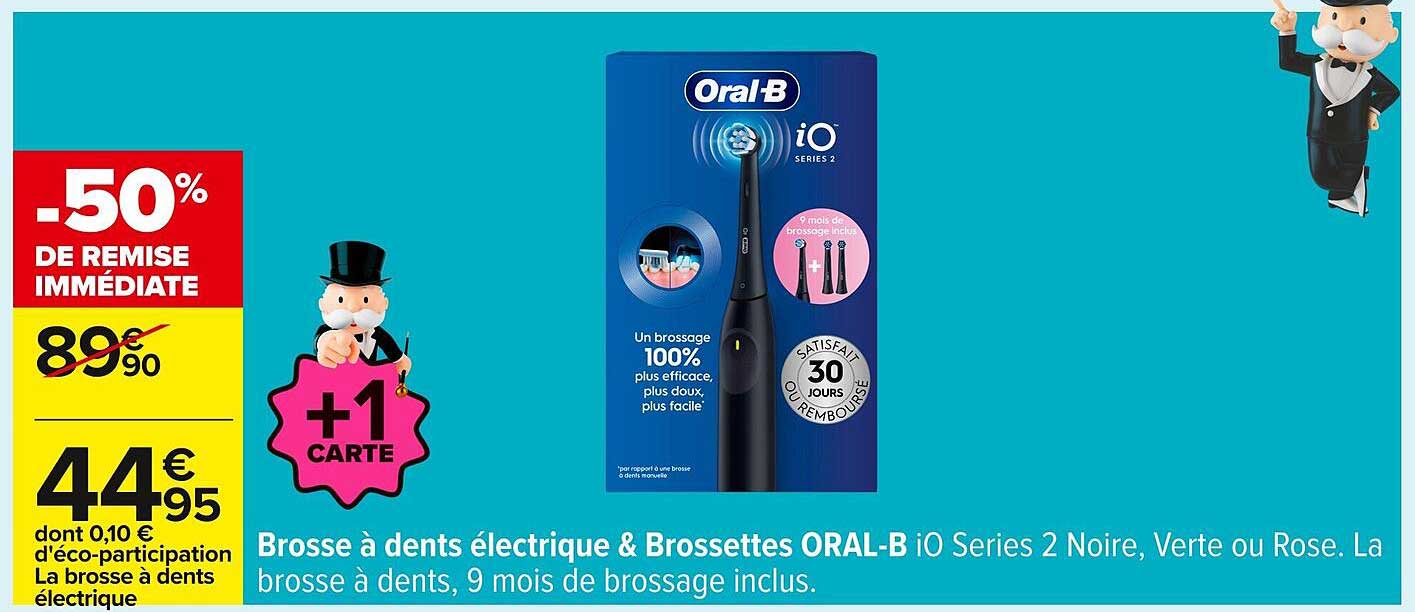 Brosse à dents électrique & Brossettes ORAL-B iO Series 2 Noire, Verte ou Rose. La brosse à dents, 9 mois de brossage inclus.