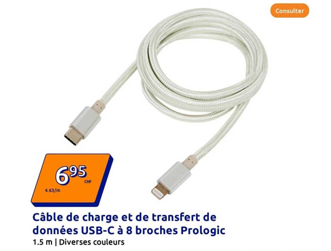 Câble de charge et de transfert de données USB-C à 8 broches Prologic