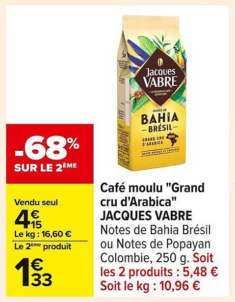 Café moulu "Grand cru d'Arabica" JACQUES VABRE