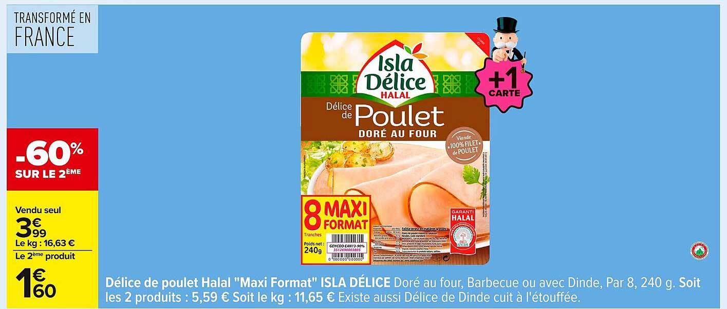 Délice de poulet Halal "Maxi Format" ISLA DÉLICE Doré au four