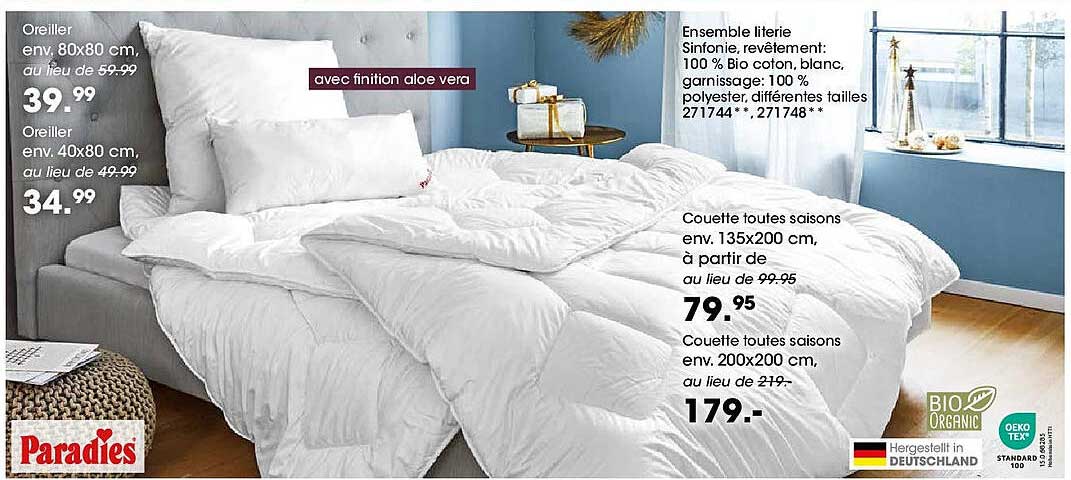 Ensemble literie Sinfonie, revêtement 100 % Bio coton