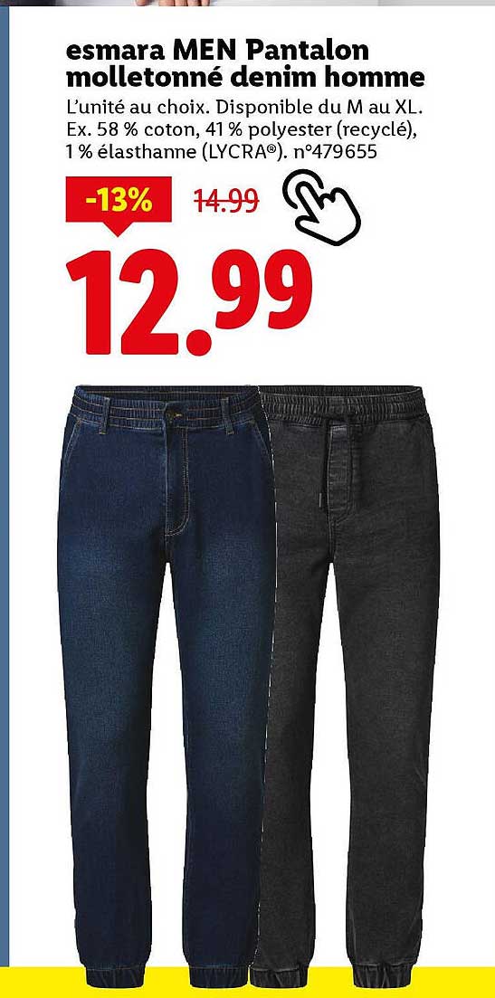 esmarA MEN Pantalon molletonné denim homme