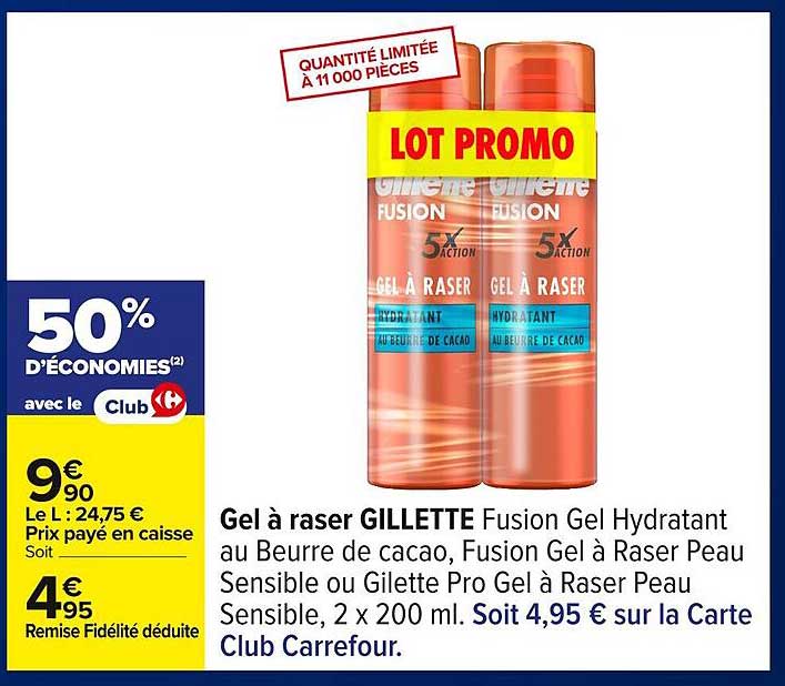 Gel à raser GILLETTE Fusion Gel Hydratant au Beurre de cacao