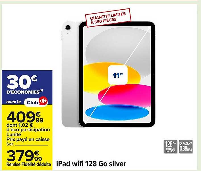 iPad wifi 128 Go silver