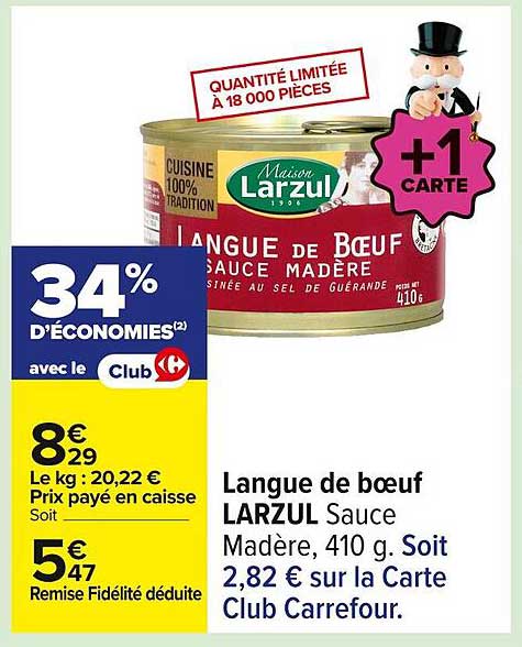 Langue de bœuf LARZUL Sauce Madère, 410 g