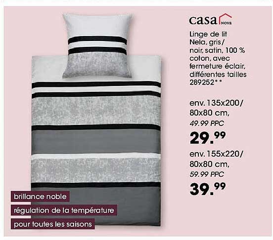 Linge de lit Nela, gris/noir, satin, 100 % coton