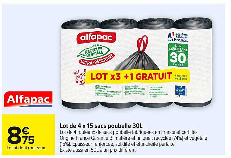 Lot de 4 x 15 sacs poubelle 30L