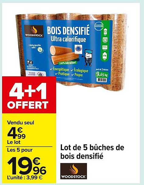 Lot de 5 bûches de bois densifié