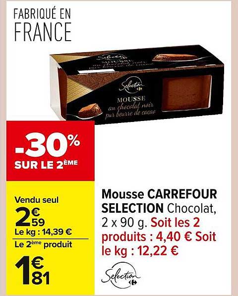 Mousse CARREFOUR SELECTION Chocolat, 2 x 90 g