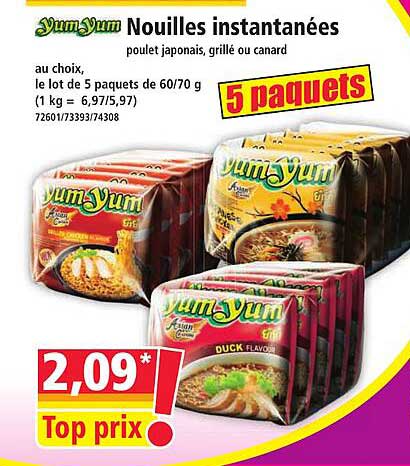 Nouilles instantanées Yum Yum - poulet japonais, grillé ou canard