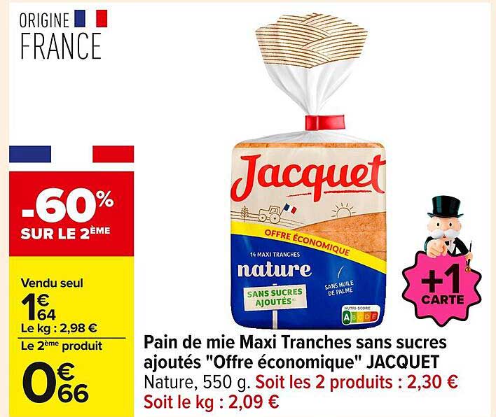 Pain de mie Maxi Tranches sans sucres ajoutés "Offre économique" JACQUET