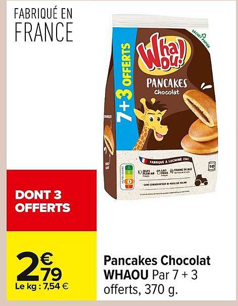 Pancakes Chocolat WHAOU Par 7 + 3 offerts, 370 g.