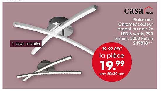 Plafonnier Chrome/couleur argent ou noir