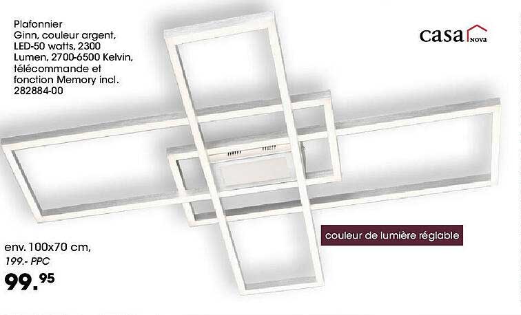Plafonnier Ginn, couleur argent, LED-50 watts