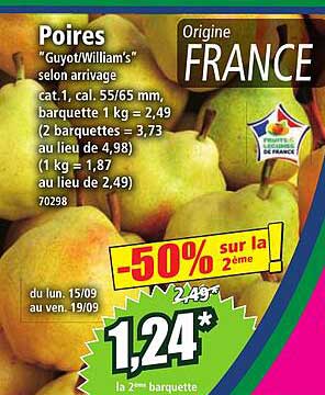 Poires "Guyot/Williams" selon arrivée