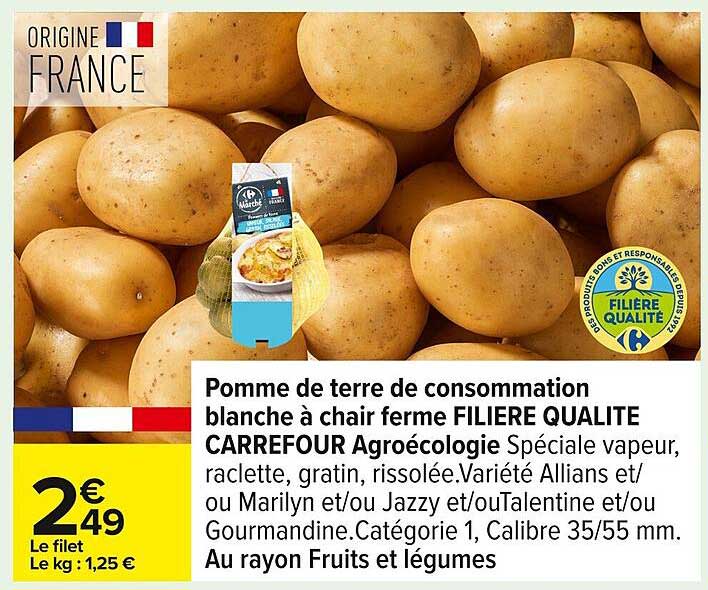 Pomme de terre de consommation blanche à chair ferme FILIERE QUALITE CARREFOUR