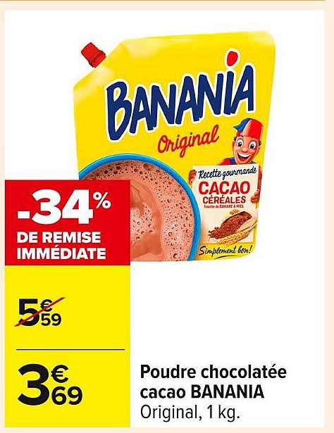 Poudre chocolatée cacao BANANIA Original, 1 kg