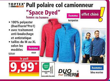 Pull polaire col camionneur "Space Dyed" femme ou homme