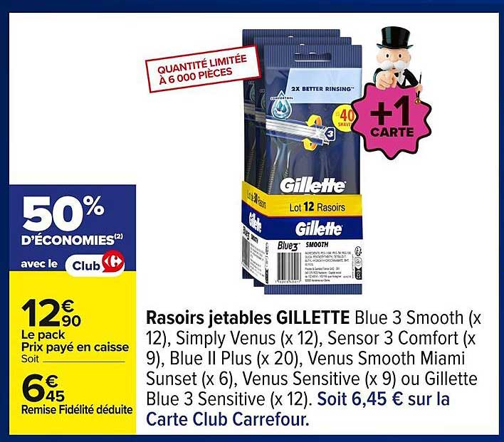 Rasoirs jetables GILLETTE Blue 3 Smooth (x 12)