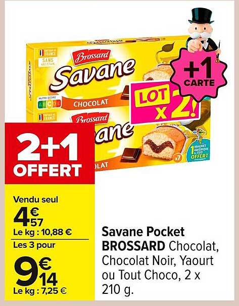 Savane Pocket BROSSARD Chocolat, Chocolat Noir, Yaourt ou Tout Choco, 2 x 210 g