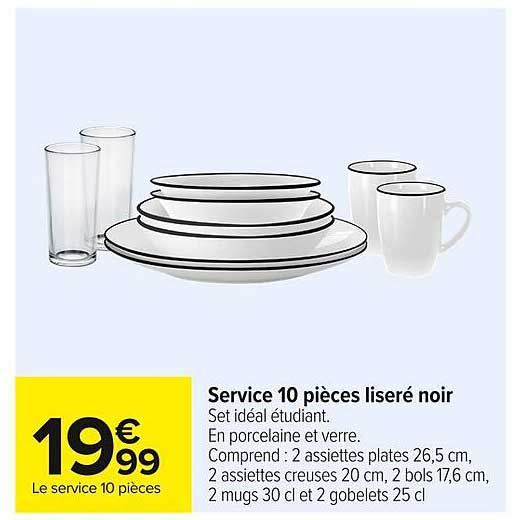 Service 10 pièces liseré noir
