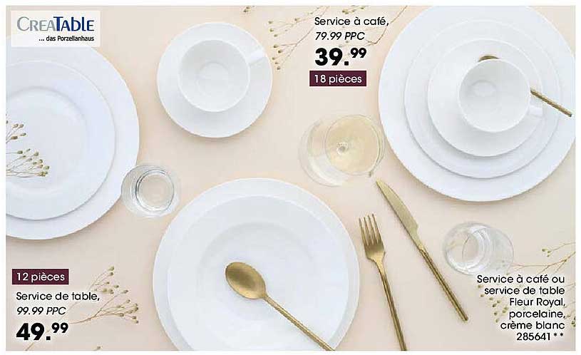 Service à café ou service de table Fleur Royal, porcelaine, crème blanc 285641