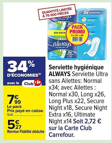 Serviette hygiénique ALWAYS Serviette Ultra sans Ailettes