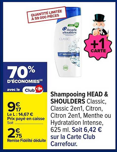 Shampooing HEAD & SHOULDERS Classic, Classic 2en1, Citron, Citron 2en1, Menthe ou Hydratation Intense, 625 ml