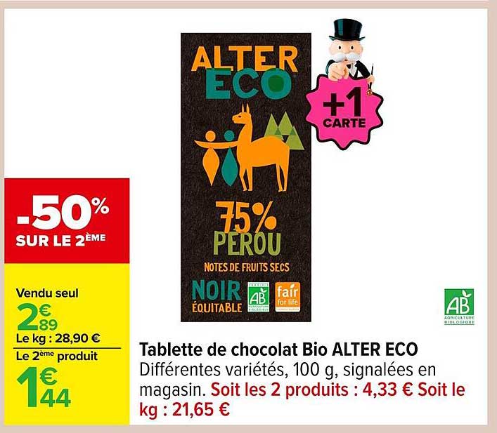 Tablette de chocolat Bio ALTER ECO