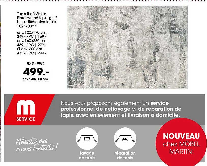 Tapis tissé Vision Fibre synthétique, gris/bleu, différentes tailles