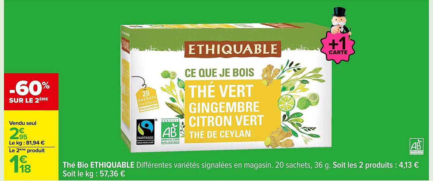 Thé Bio ETHIQUABLE - Thé vert gingembre citron vert