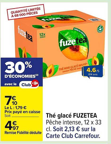 Thé glacé FUZETEA Pêche intense, 12 x 33 cl