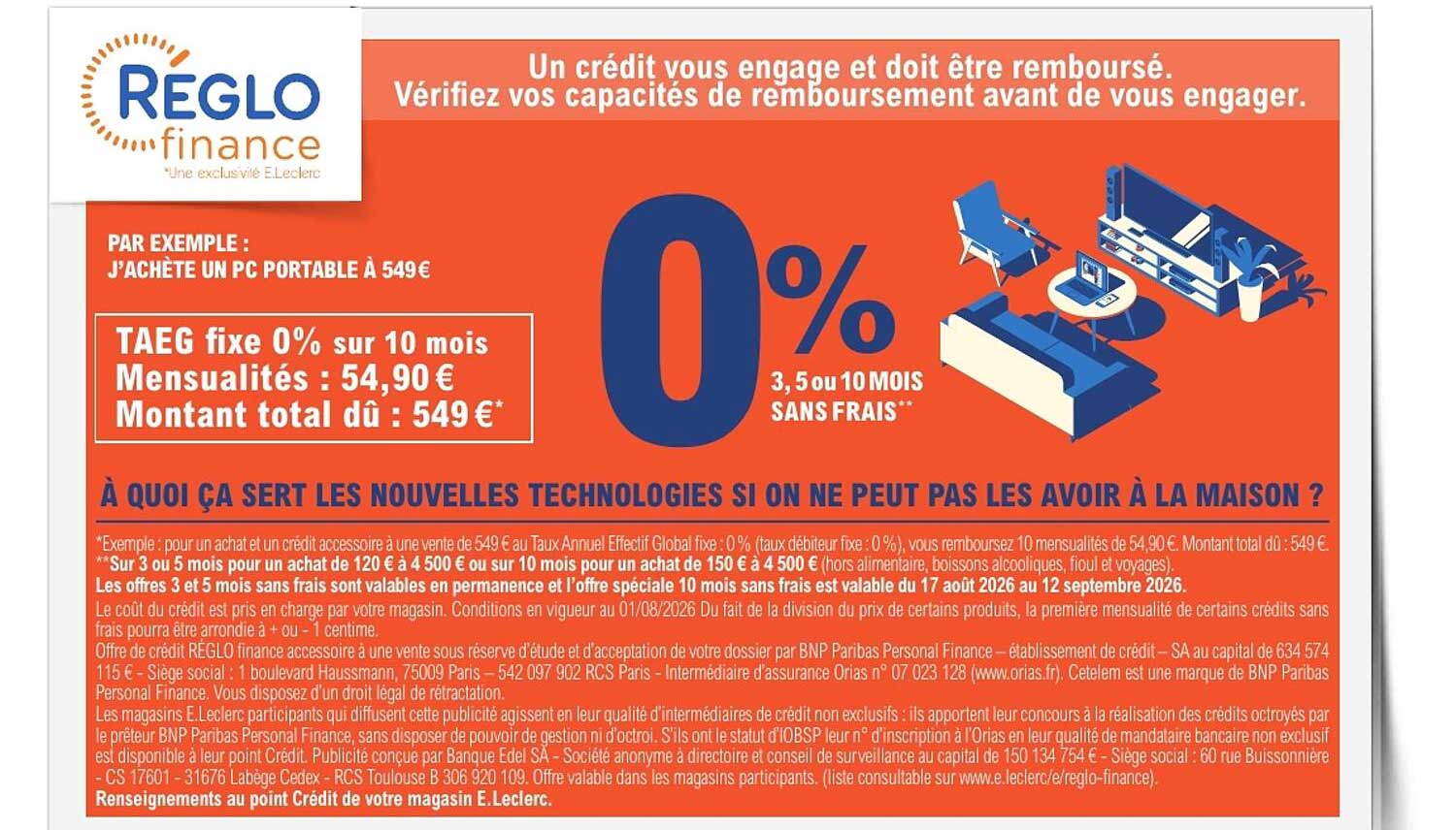 0% 3, 5 ou 10 MOIS SANS FRAIS**