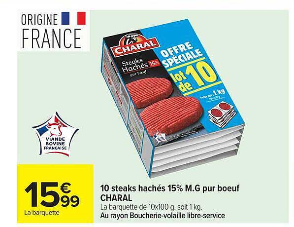 10 steaks hachés 15% M.G pur bœuf CHARAL