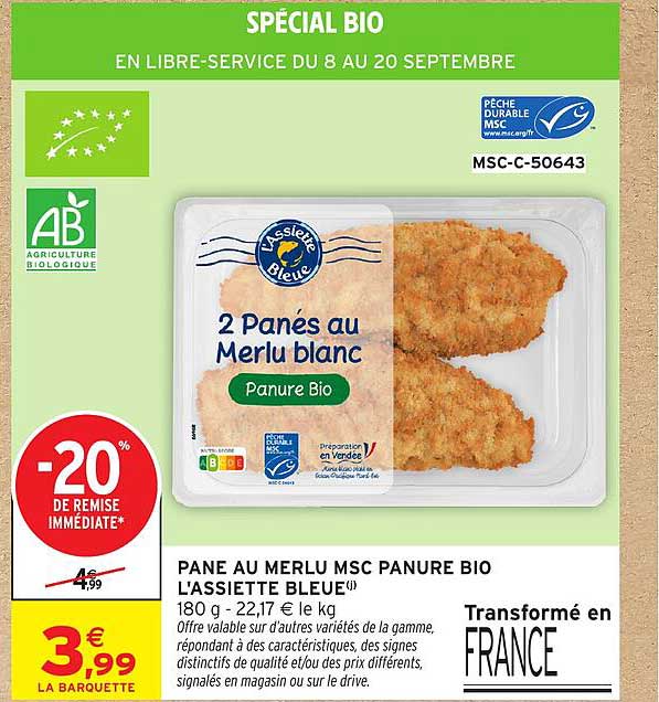 2 Panés au Merlu blanc Panure Bio
