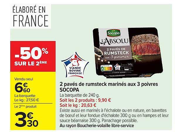 2 pavés de rumsteck marinés aux 3 poivres SOCOPA