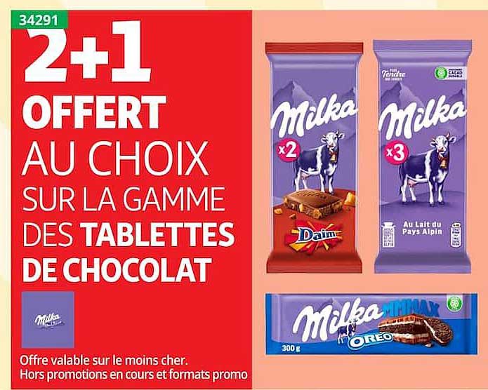 2+1 OFFERT AU CHOIX SUR LA GAMME DES TABLETTES DE CHOCOLAT