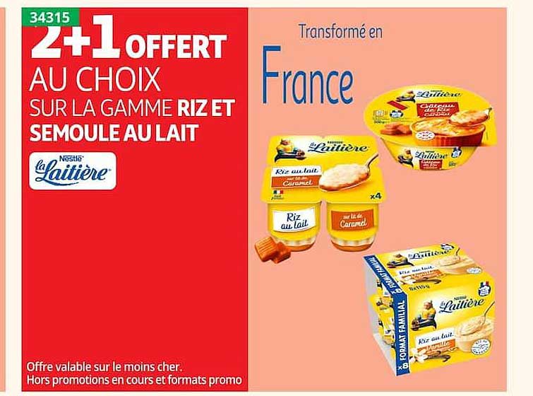 2+1 OFFERT AU CHOIX SUR LA GAMME RIZ ET SEMOULE AU LAIT