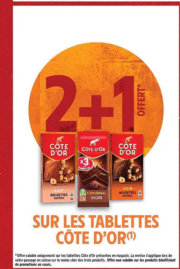 2+1 OFFERT* SUR LES TABLETTES CÔTE D'OR(1)