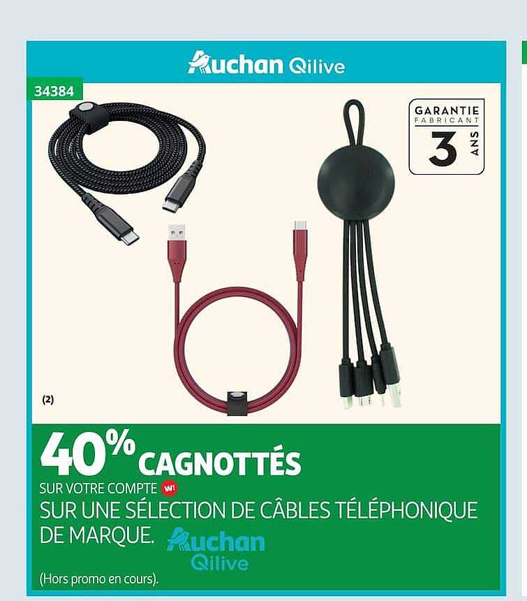 40% CAGNOTTÉS SUR VOTRE COMPTE W SUR UNE SÉLECTION DE CÂBLES TÉLÉPHONIQUE DE MARQUE.
