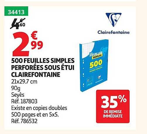 500 FEUILLES SIMPLES PERFORÉES SOUS ÉTUI CLAIREFONTAINE