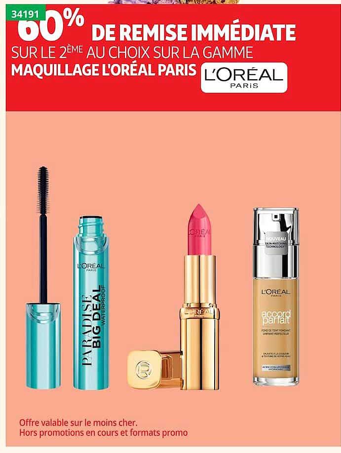 60% DE REMISE IMMÉDIATE SUR LE 2ÈME AU CHOIX SUR LA GAMME MAQUILLAGE L'ORÉAL PARIS