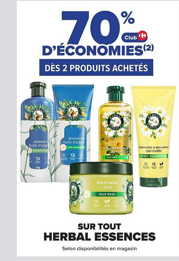 70% d'économies(2) dès 2 produits achetés sur tout Herbal Essences