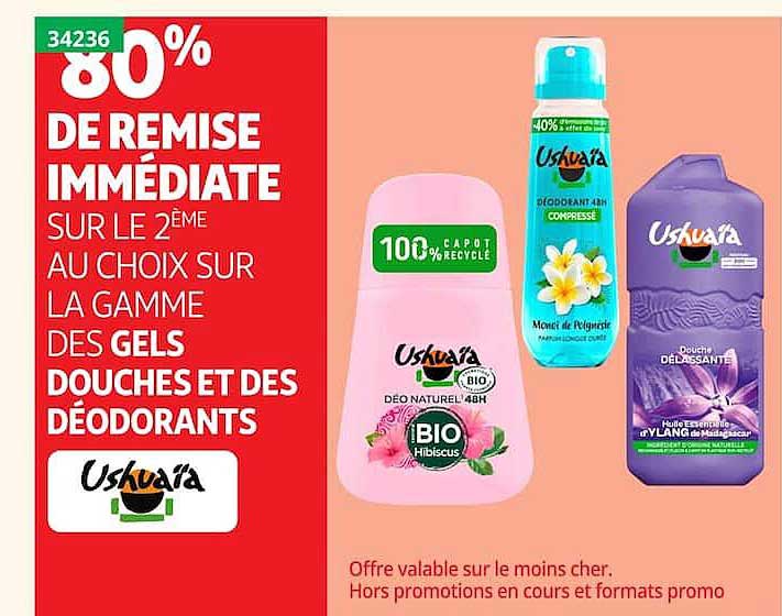 80% DE REMISE IMMÉDIATE SUR LE 2ÈME AU CHOIX SUR LA GAMME DES GELS DOUCHES ET DES DÉODORANTS