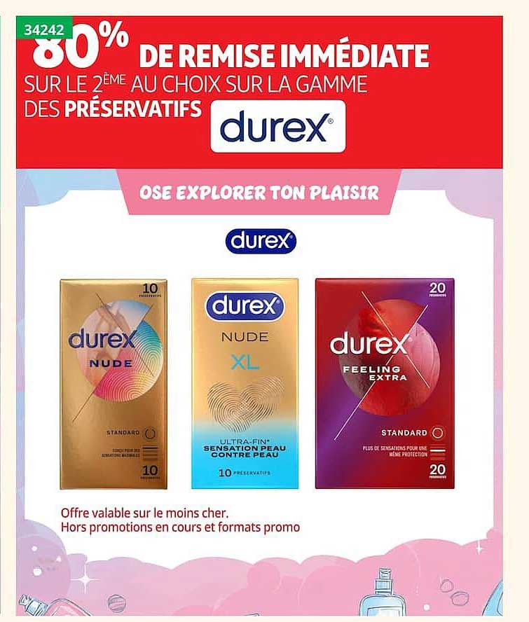 80% DE REMISE IMMÉDIATE SUR LE 2ÈME AU CHOIX SUR LA GAMME DES PRÉSERVATIFS durex